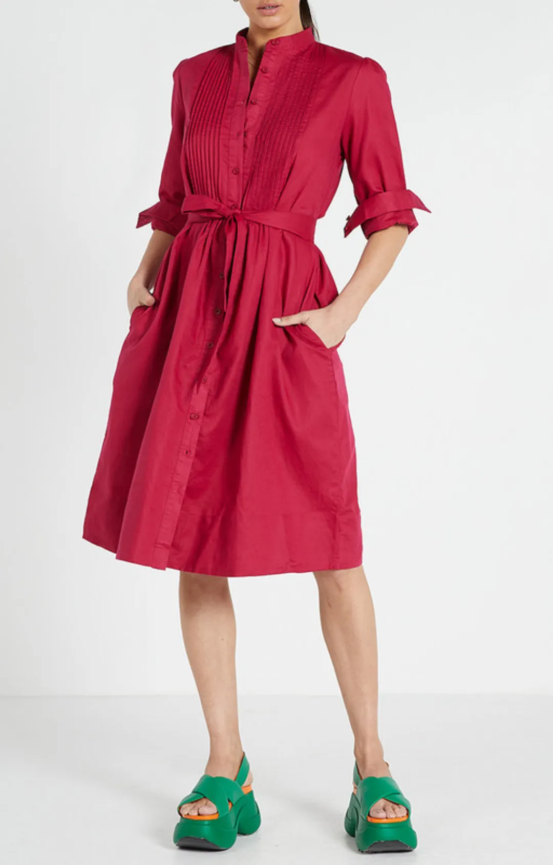 Tuxedo Bib Midi Dress - Magenta