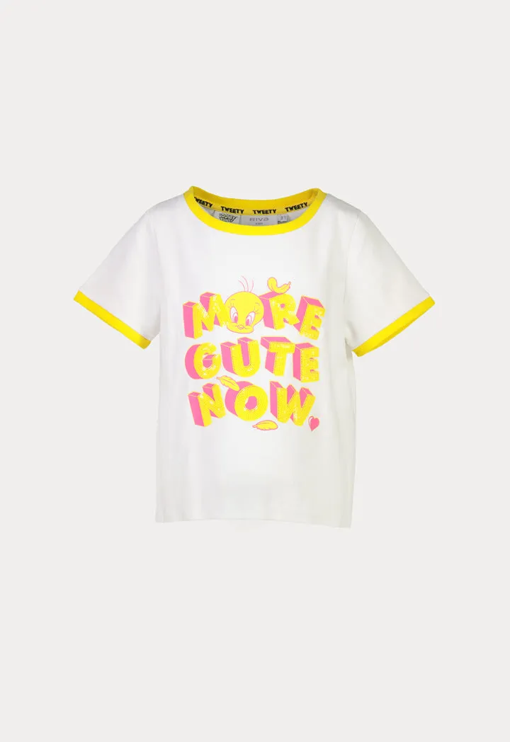 Tweety Bird Sequins Text Print Contrasting T-Shirt