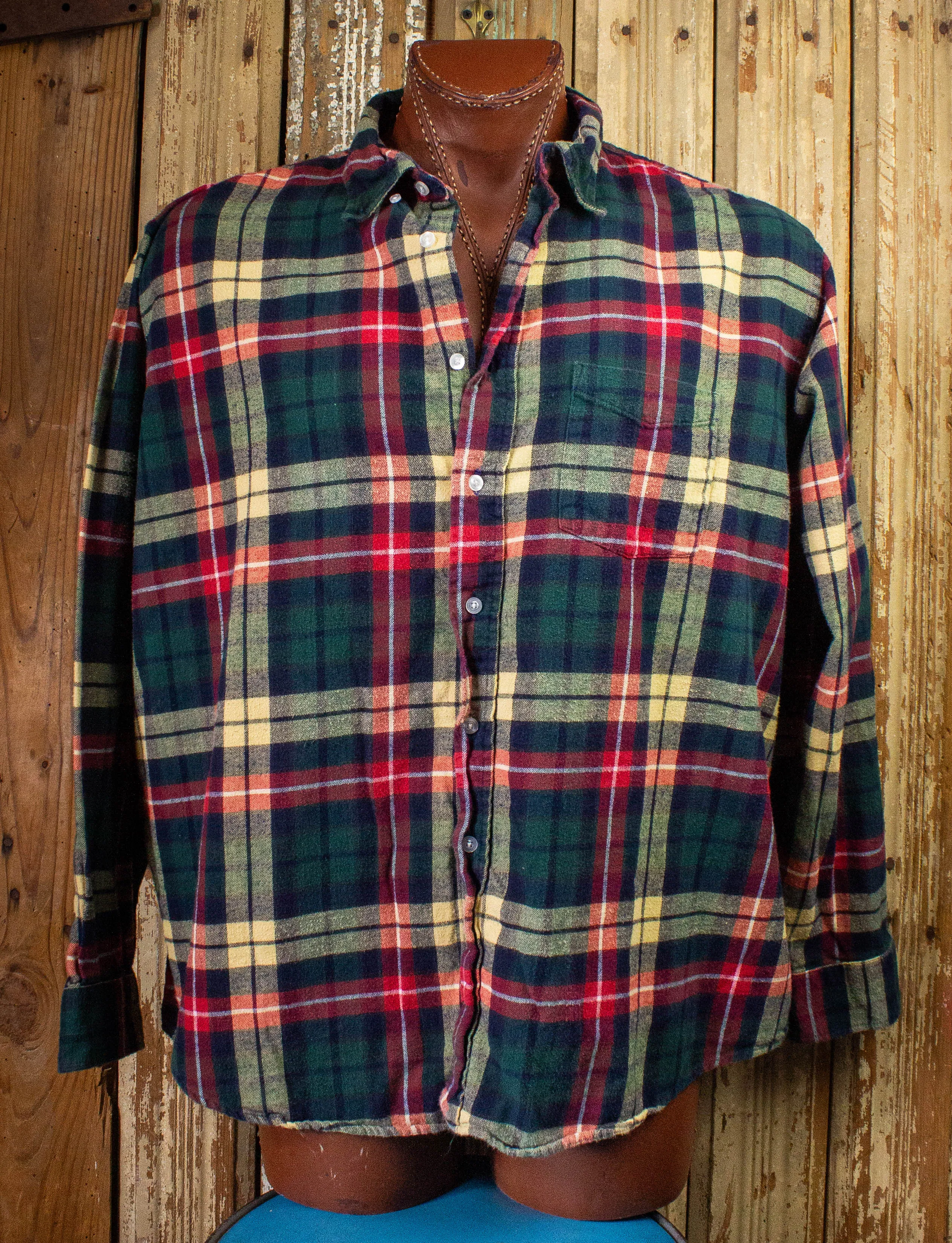 Vintage LL Bean Flannel Shirt Green/Red/Yellow XXL