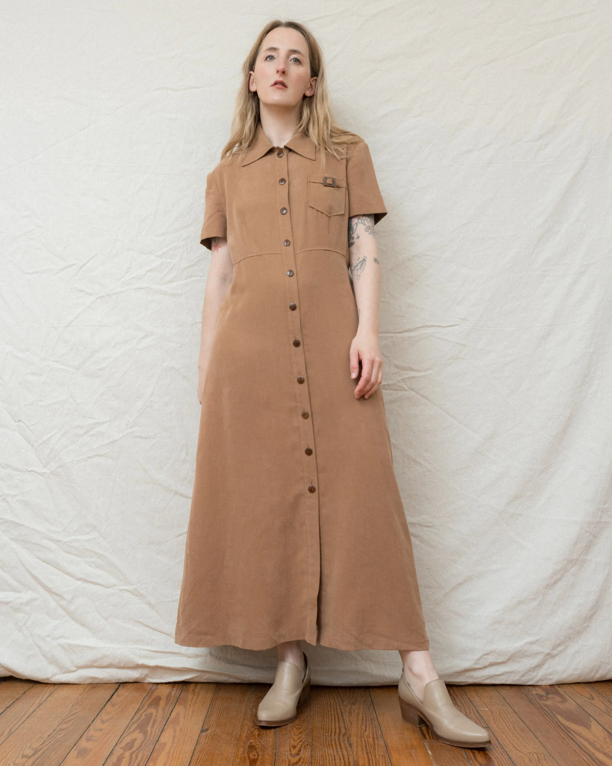 Vintage Toffee Maxi Shirt Dress (M/L)