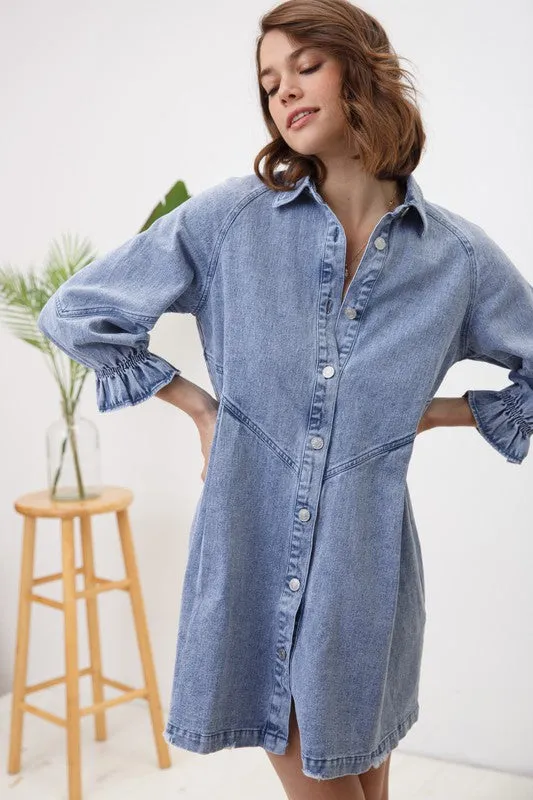 Washed Denim Shirt Dress