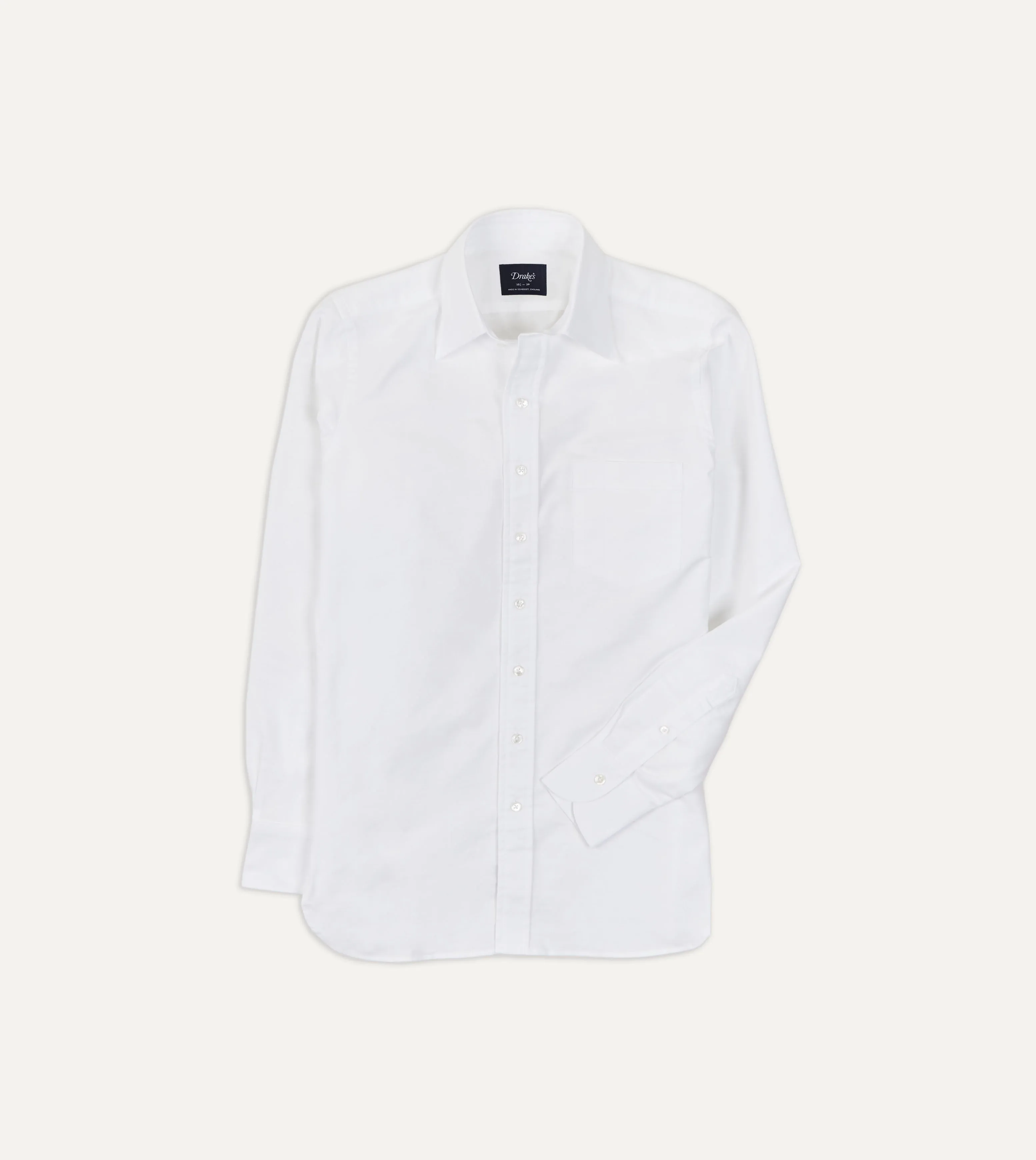 White Cotton Oxford Cloth Long Point Collar Shirt