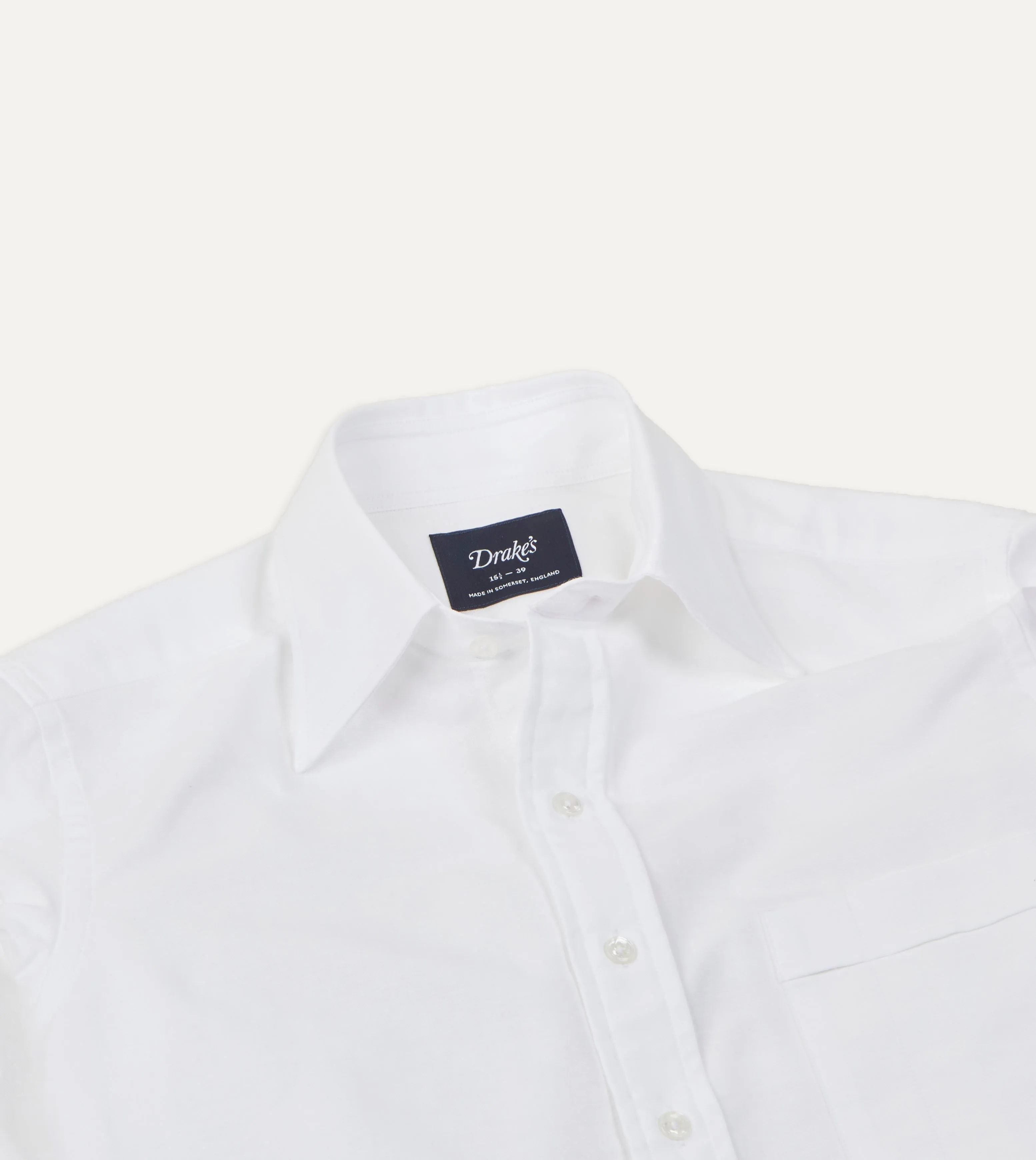 White Cotton Oxford Cloth Long Point Collar Shirt