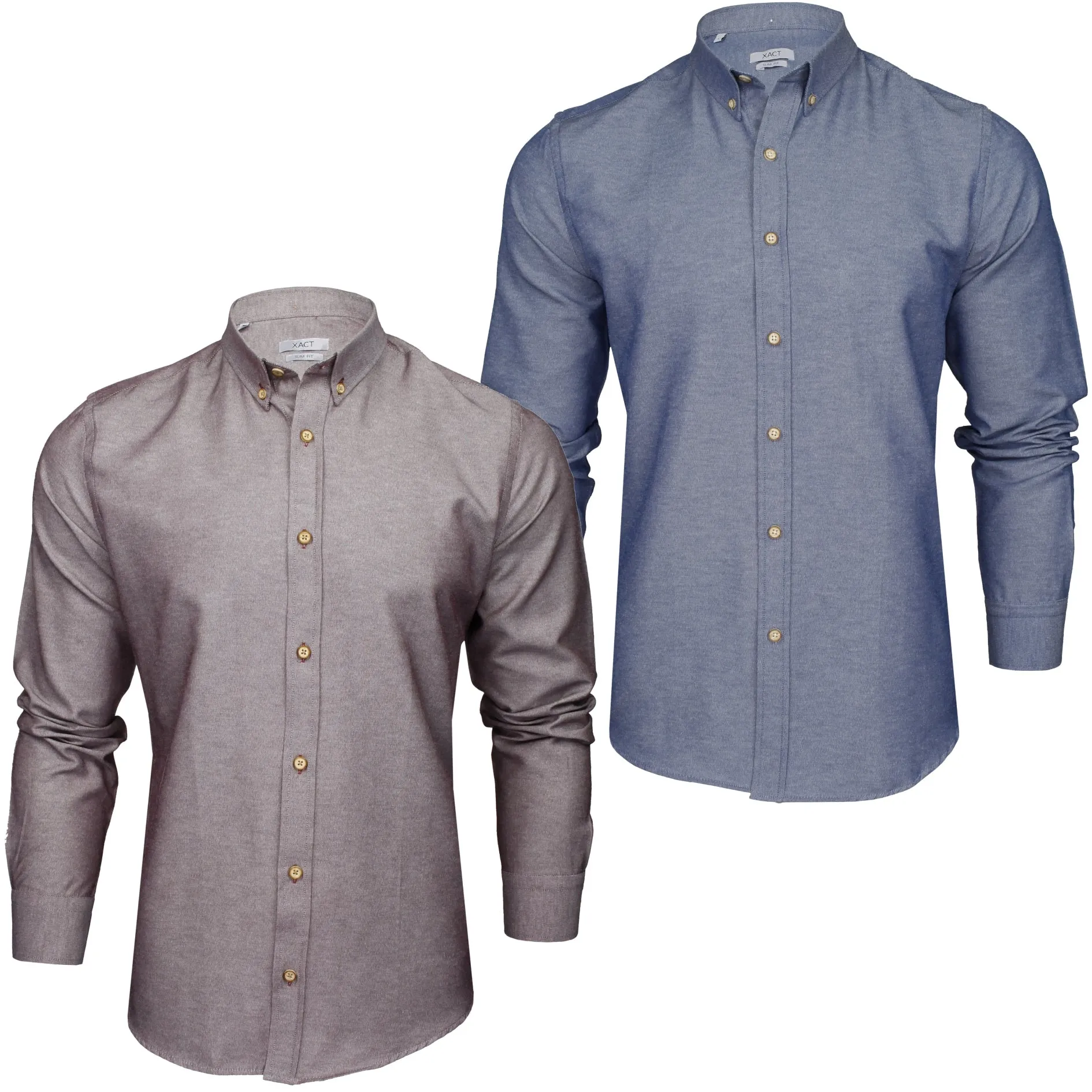 Xact Mens Chambray Denim Button Down Collar Shirt - Long Sleeved