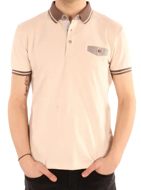 Yes Zee men's short sleeve polo shirt with pocket T716-S400-0250 beige